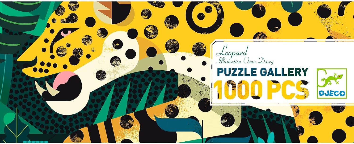 DJECO Gallery Jigsaw Puzzle + Fine Art Poster - Leopard, Yellow, 1000