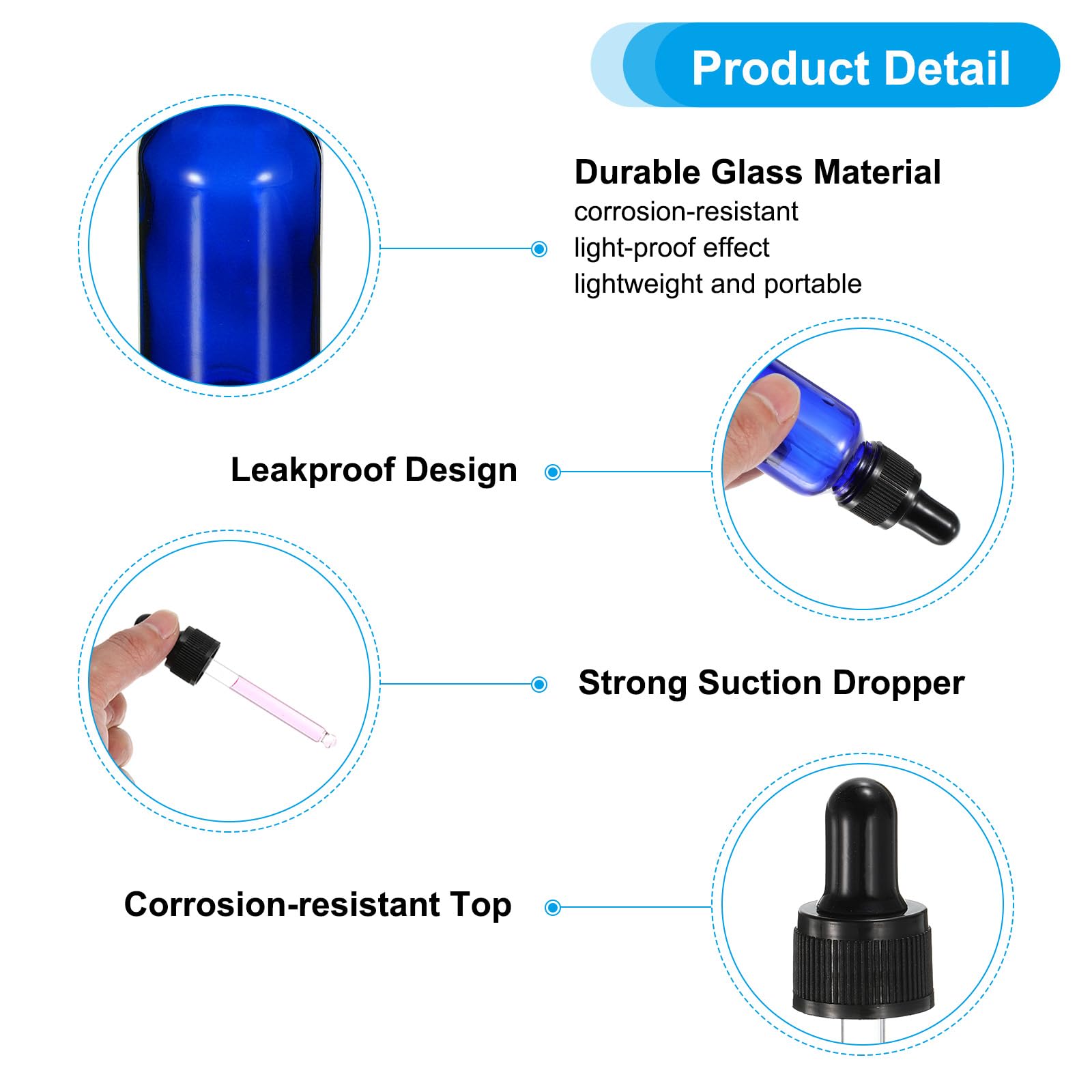PATIKIL Frasco Gotero De Vidrio De 60ml, 120Pcs Recipiente Estanco Para Muestras De Aceites Esenciales Y Líquidos Con Pipetas Y Embudo Para Almacenamiento Hogar Y Viaje, Azul