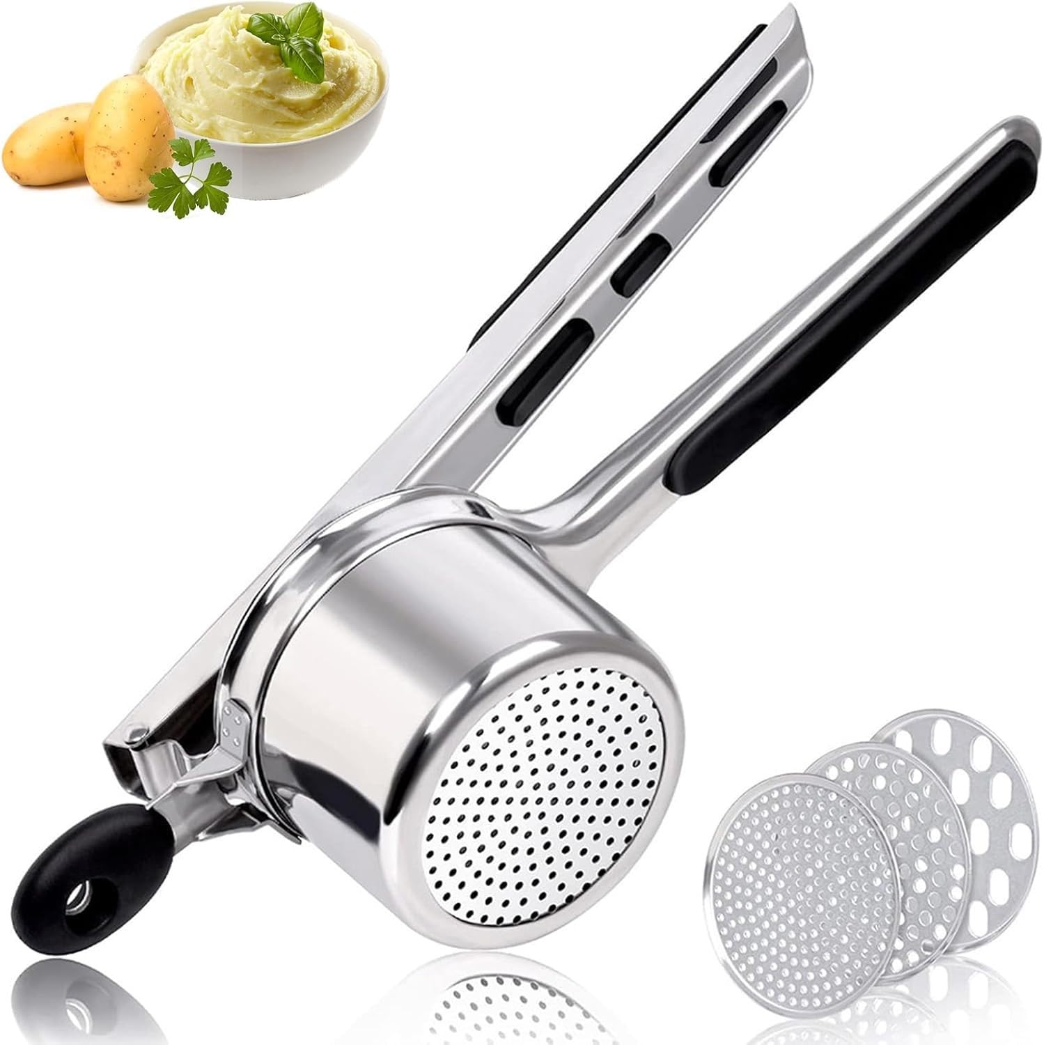 Presse-purée grand format en inox pour écraser les pommes de terre sans effort