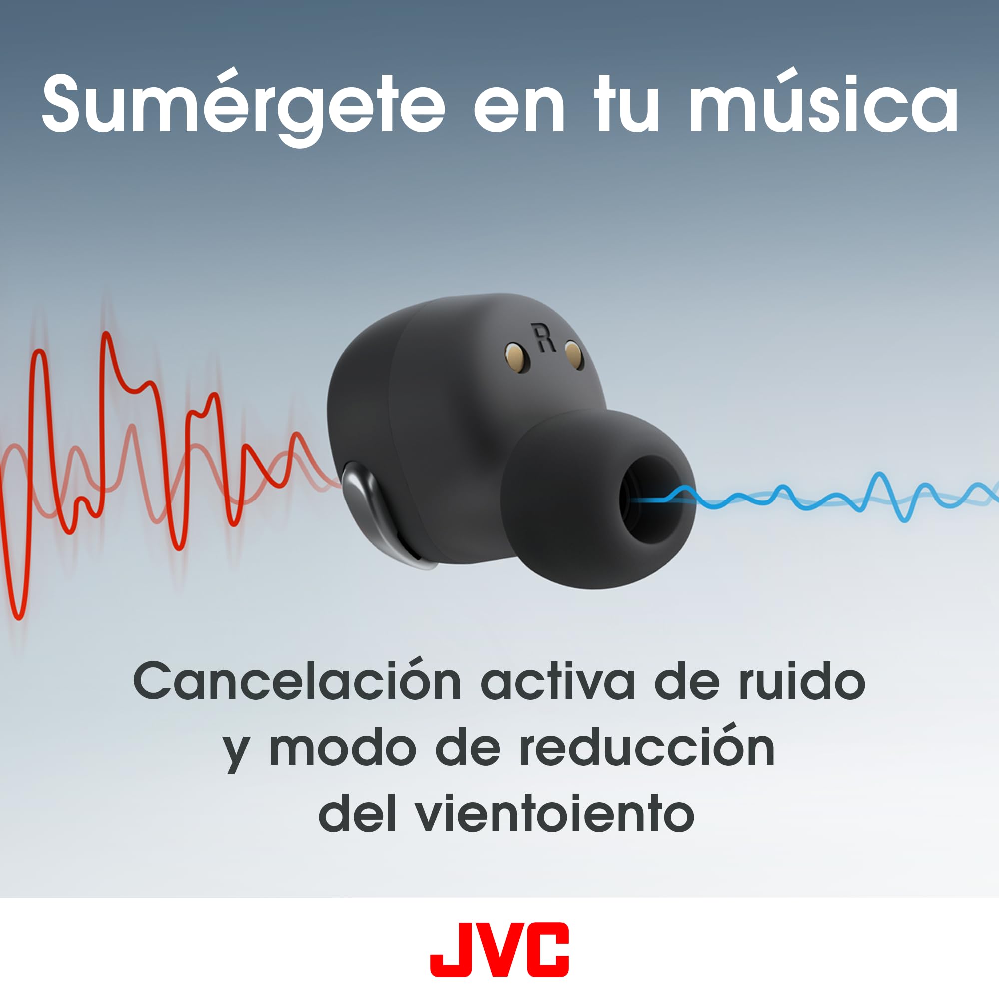 JVC Auriculares Inalambricos Bluetooth | 27 Horas de batería | Ultraligero | Auriculares Bluetooth Cancelación Ruido y Modo Corte de Viento | Resistente al Sudor | Audifonos Inalambricos - HA-A30T2