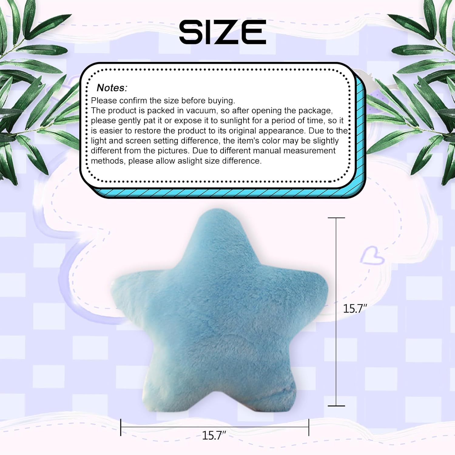 CHELEI2019 15.7" Star Pillow Plush Stuffed Star Shaped Pillow Decor Cushion Toy Gifts,Blue - Image 2