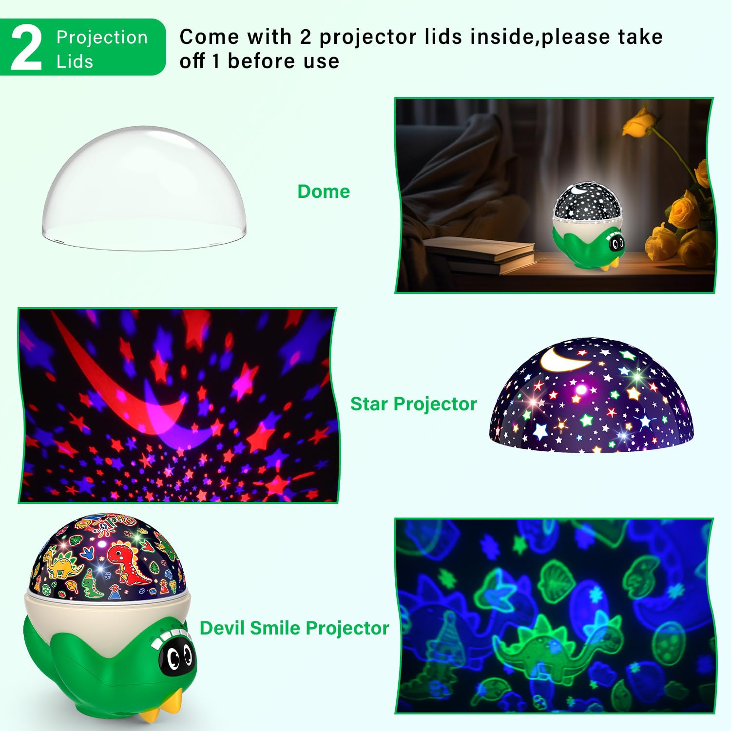 Proyector de luz nocturna de dinosaurio para habitación de niños, lámpara de dinosaurio con 10 música relajante y temporizador, control remoto, efecto de proyección colorido, alto brillo, regalos de
