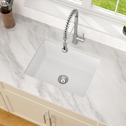 Miniatura 3 de Dcolora Fregadero de barra húmeda de montaje inferior de 22 pulgadas fregadero de cocina moderno de granito blanco compuesto de preparación profunda