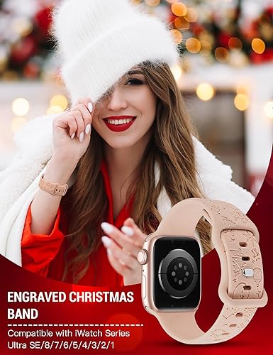 Miniatura 5 de W-RARA Correa grabada de Navidad compatible con Apple Watch Band de 1.496 in 1.575 in 1.614 in 1.654 in 1.732 in 1.772 in 1.929 in para mujeres y
