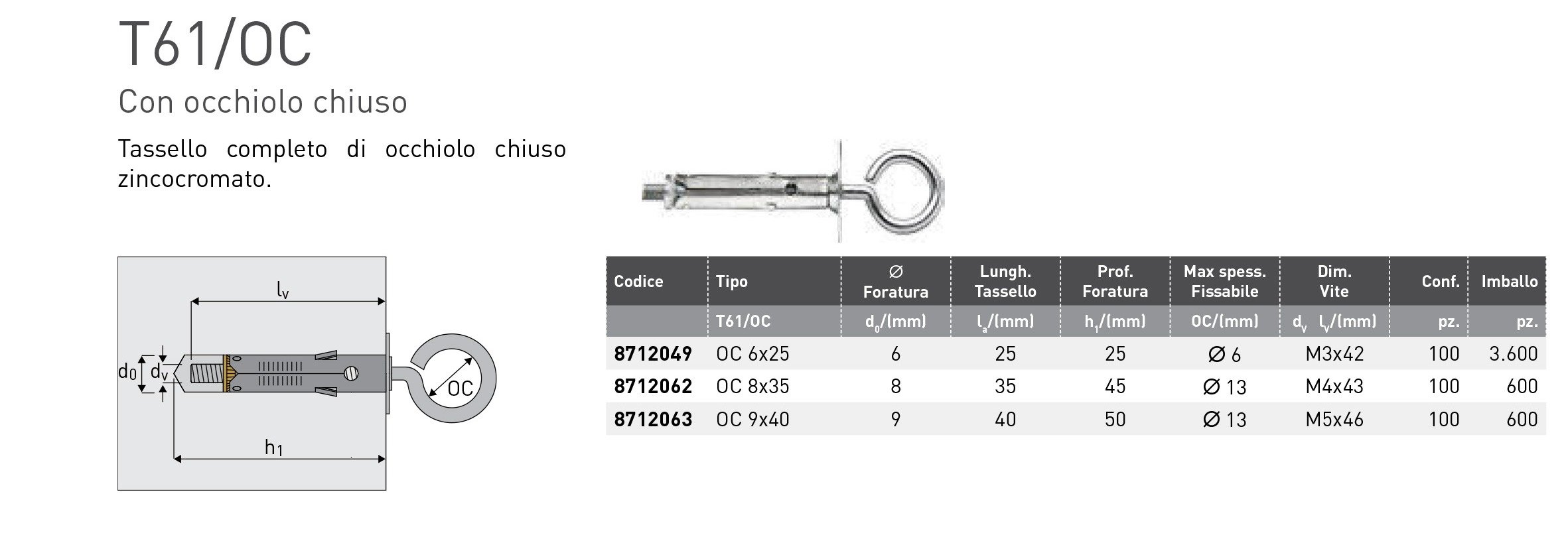 TASSELLI T61/OC9 OCCHIOLO CHIUSO ELEMATIC (PZ.100)