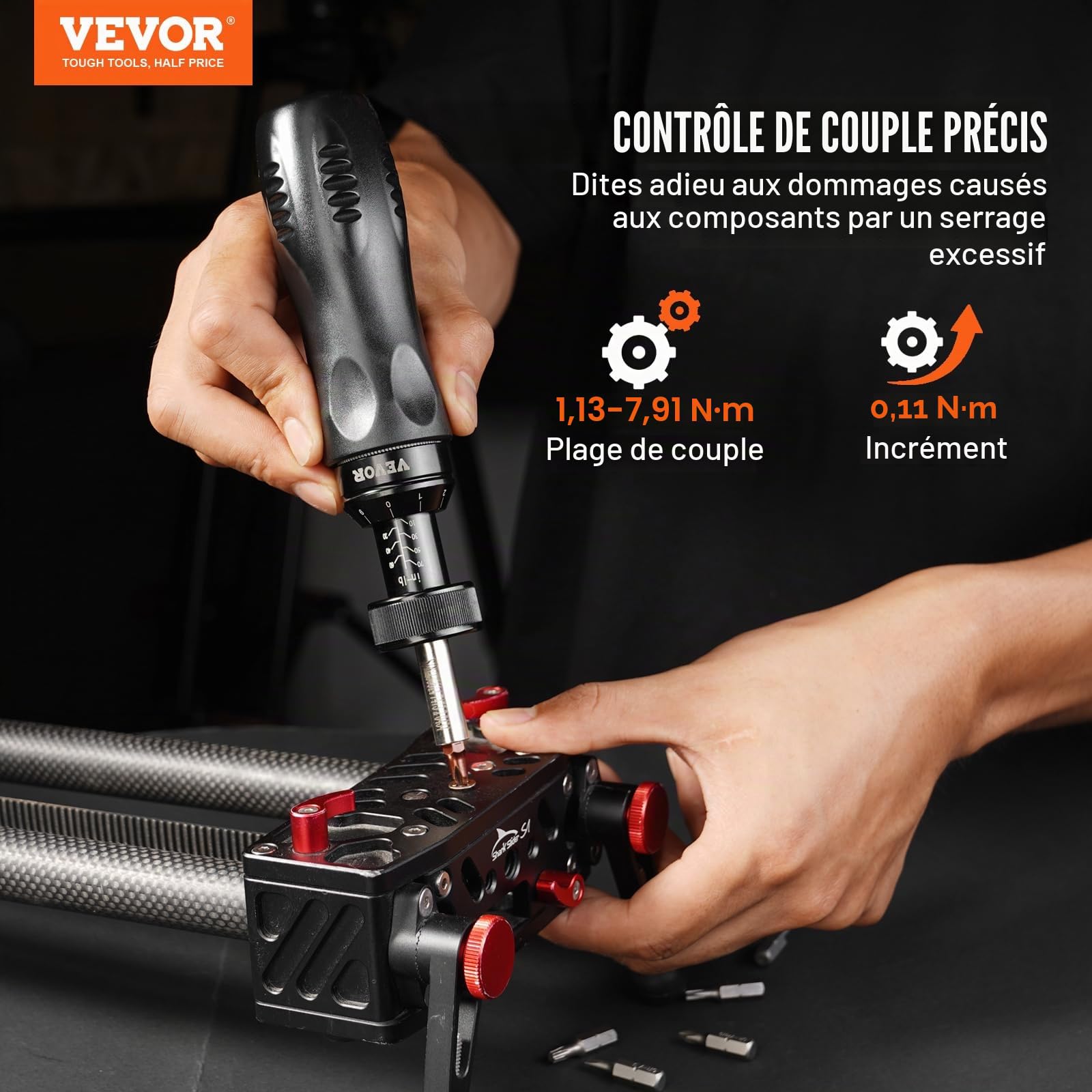 VEVOR Tournevis Dynamométrique à Entraînement 6,35 mm Tournevis de Couple avec Échelle de Réduction Plage de Couple 1,13-7,91 N.m Dégagement Rapide Outil Précis pour Électricien Atelier Domicile