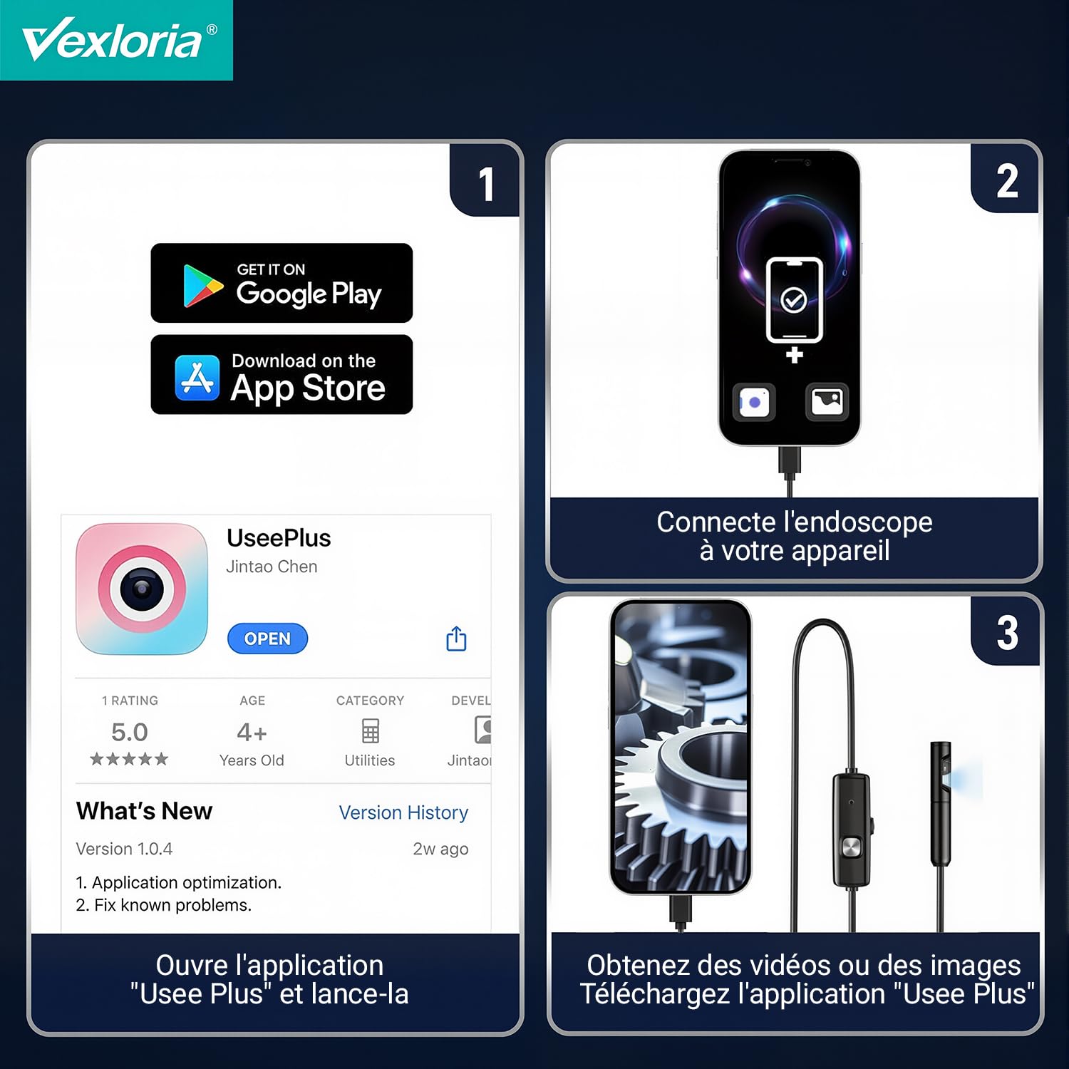 Vexloria Endoscope D'inspection, Camera Endoscopique 1920P HD Serpent Double Objectif, Endoscope Type C, IP68 Etanche Caméra avec 8 Lumières LED pour Smartphone Android et iOS, iPhone, iPad (5 M)