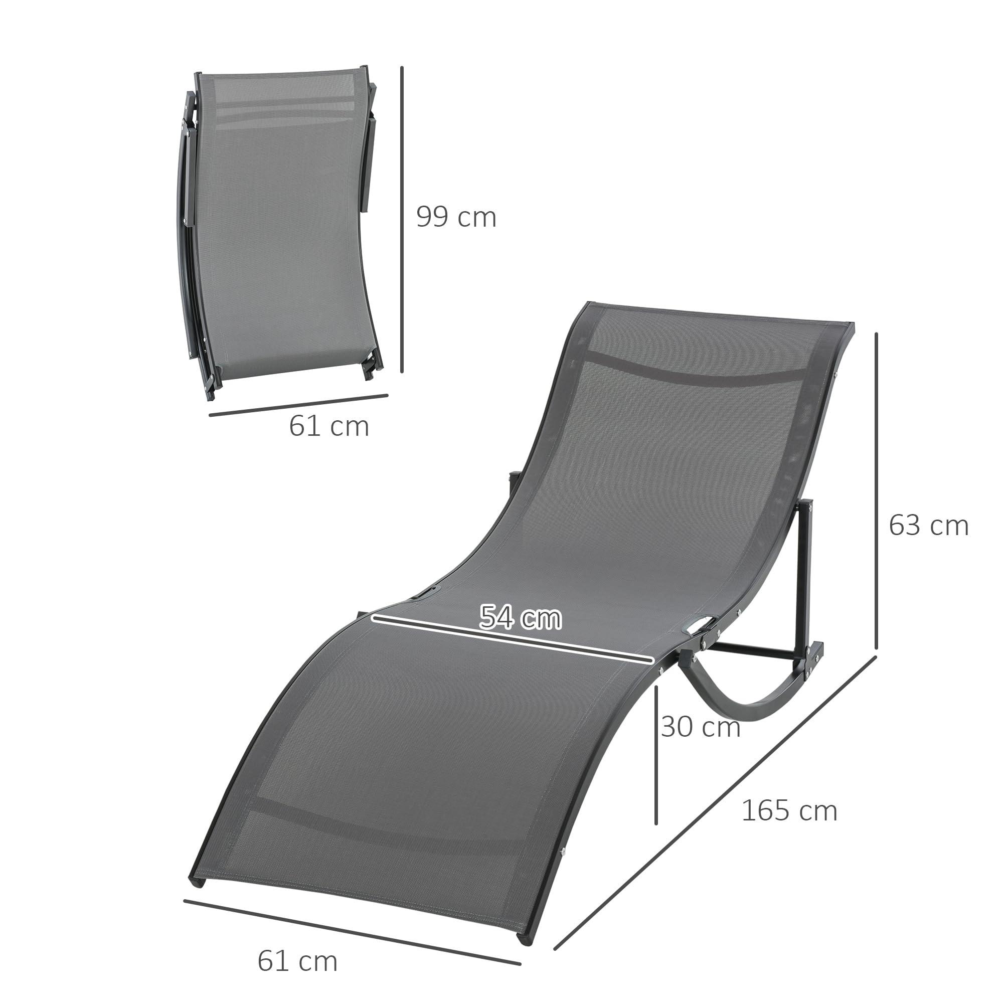 Outsunny 2 Tumbonas Plegables Tumbonas de Jardín en Forma de S con Marco de Aluminio Texteline para Piscina Patio Terraza 165x61x63 cm Gris Oscuro