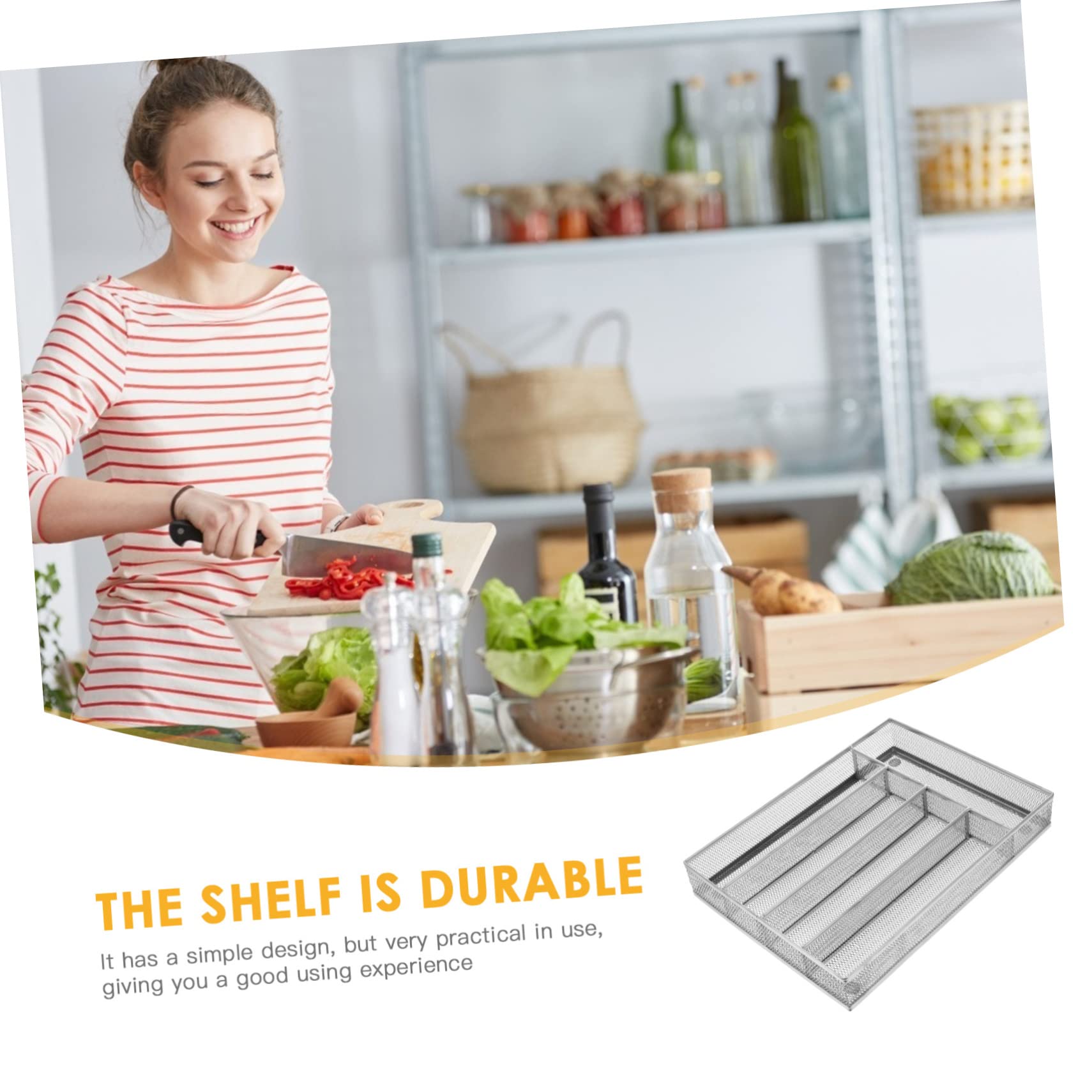 Plata, Organizador de Cajón para Cubiertos de Cocina Acero al Carbono