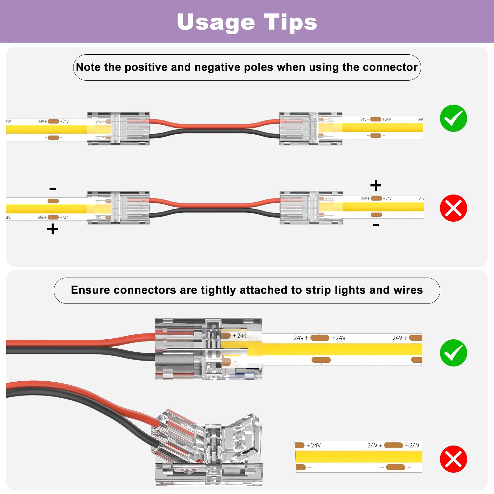 Snapklik.com : 8mm Connectors Kit For 2-Pin COB LED Strip,20Pcs Strip ...