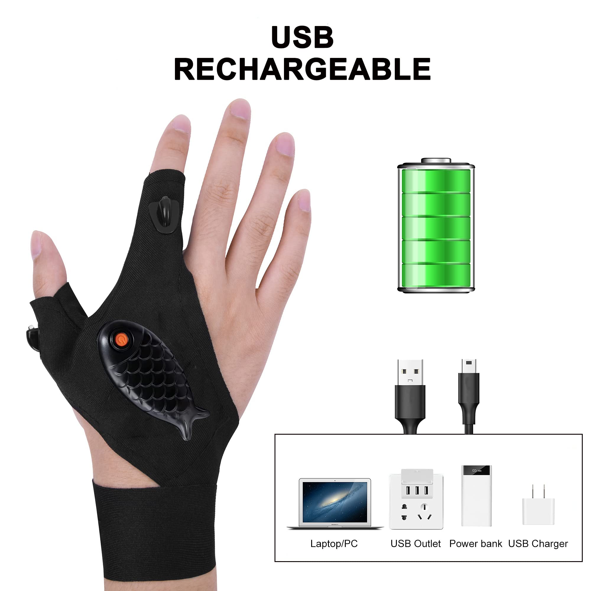 Chizea LED-Taschenlampen-Handschuhe – Fingerlos,  Produktbild-Vorschau 8
