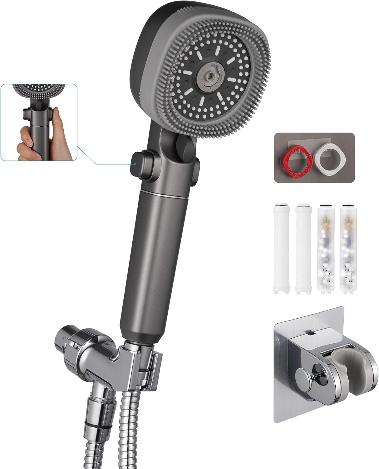 Regadera de Mano Umyder con Manguera 79 pulgadas y Filtro de Alta Presión