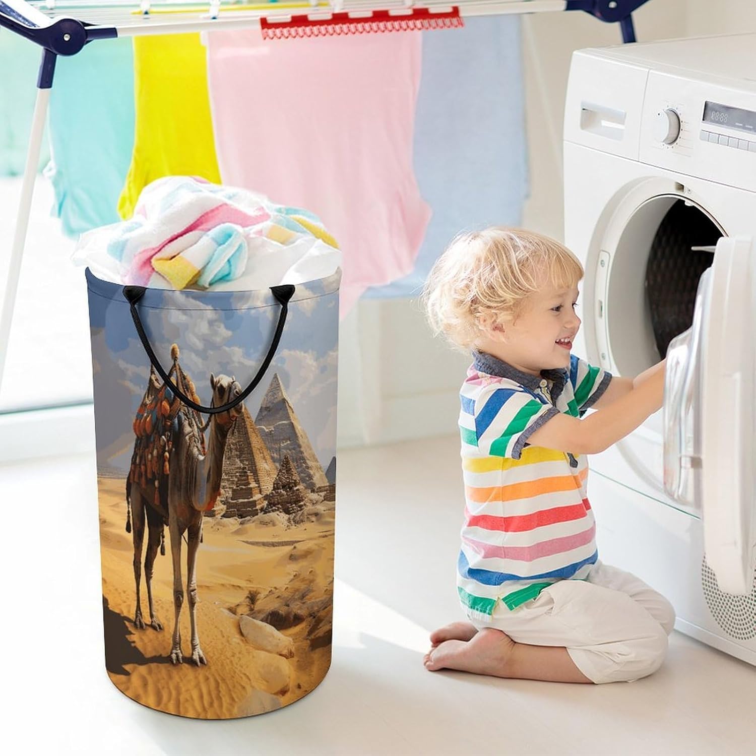 Pyramid CamelLaundry Hamper - Large Dirty Clothes Bag.Storage Basket for Easy Carry Handles. Large Clothes Basket with Handles, Clothing Storage Bucket Toy Organizer for Bathroom Bedroom Dorm.