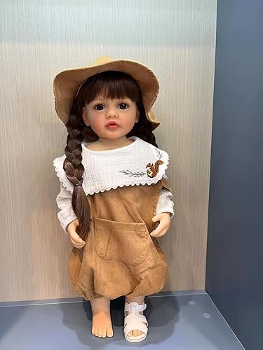 TERABITHIA Peluca de cabello de 22 pulgadas de largo, muñeca de bebé tan verdaderamente Reborn hecha en vinilo de silicona de cuerpo completo