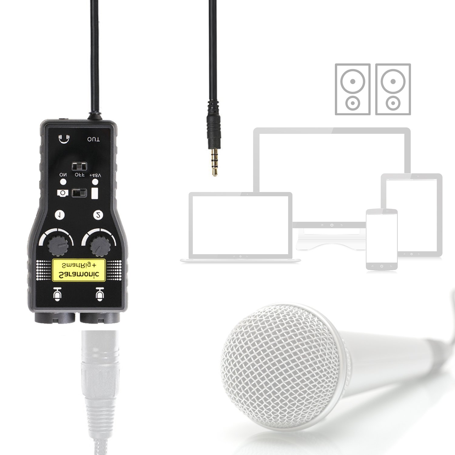Saramonic SmartRig+ Microphone karaoké XLR / 3,5 mm à 2 canaux Mélangeur Audio Préampli et Interface de Guitare pour appareils Photo Reflex numériques Caméscope iPhoneX 8 7 et iPad Smartphone Android