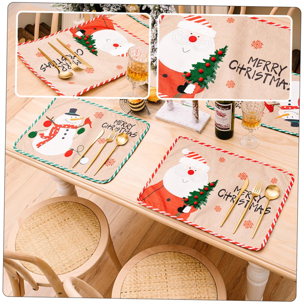 TOPBATHY 5 Piezas Decoración Navideña Mantel De Papá Noel Manteles Individuales De Algodón Tapete De Mesa De Comedor De Navidad Manteles De Cocina Manteles De Navidad Rojo Tela