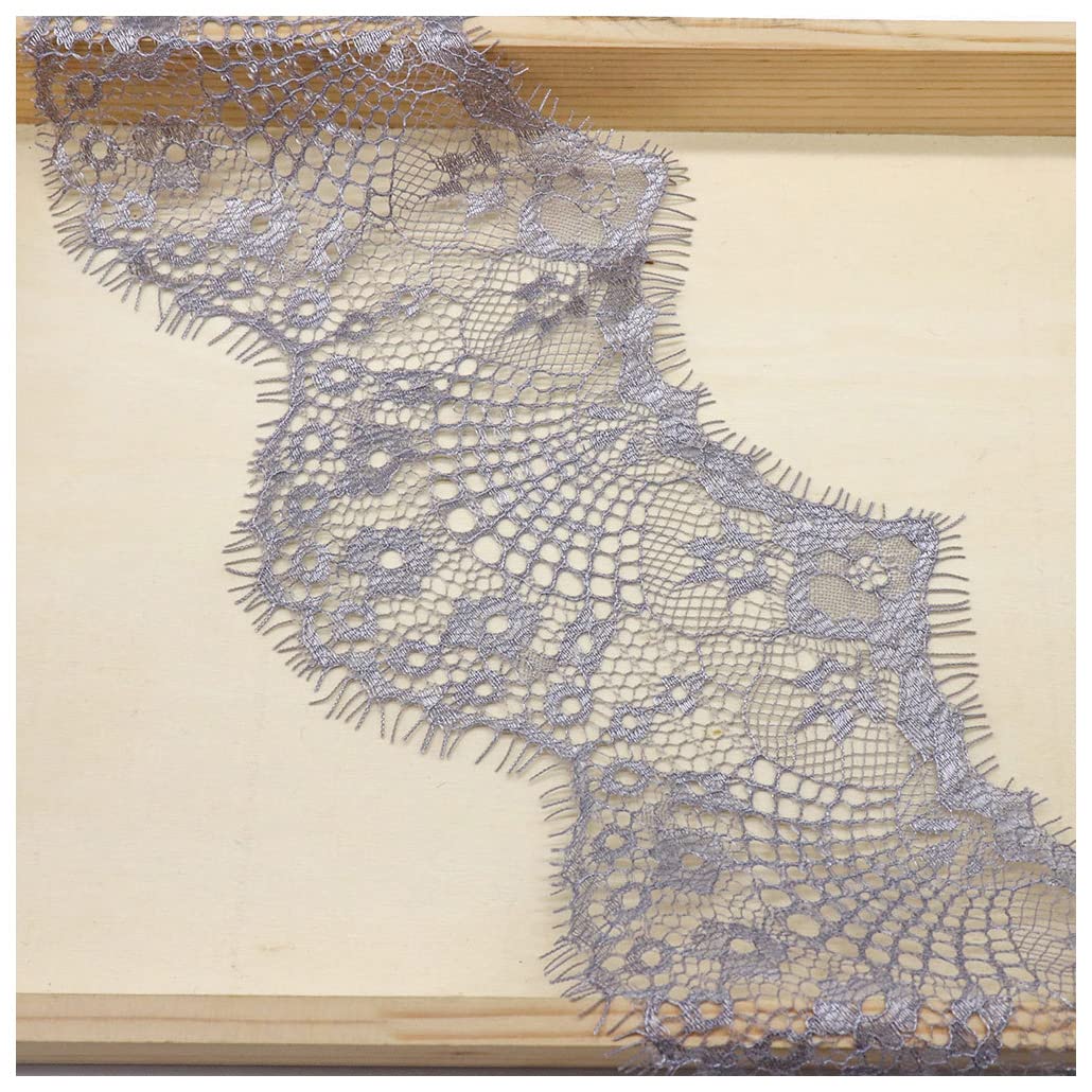 Wisafory 3 Metri Nastro in Pizza Bordo in Pizzo Tessuto in Pizza Bordo in Pizzo, Elasticità Bordo in Pizza per Artigianato Ampio nastro Decorativo in Pizza per Artigianato di Cucito Grigio