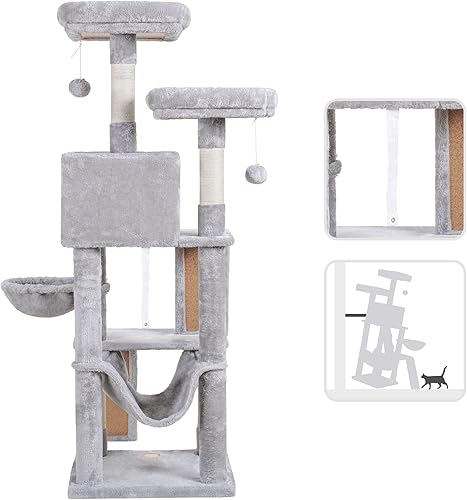 Miniatura 4 de Heybly Árbol para gatos, torre para gatos de interior, muebles para gatos de varios niveles, condominio para gatos con percha de felpa acolchada,