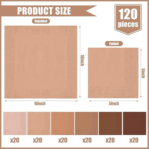 Miniatura 2 de AnyDesign - Servilletas de papel de color bohemio de 2 capas, 6 colores terracota, servilletas de cóctel desechables en tono de piel, servilletas de