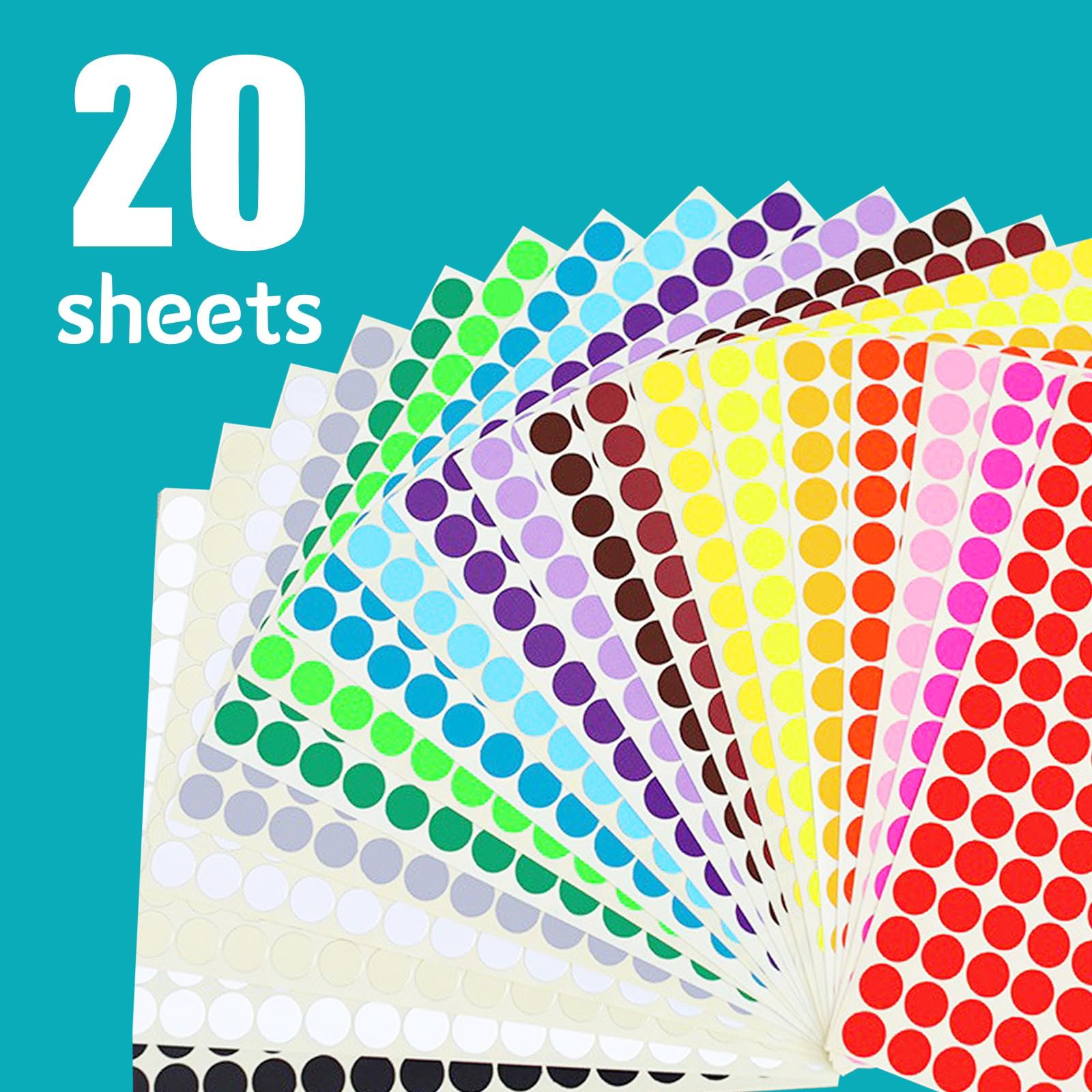 Gommettes Rondes 10 mm 3300 Pièces 20 Couleurs Autocollantes