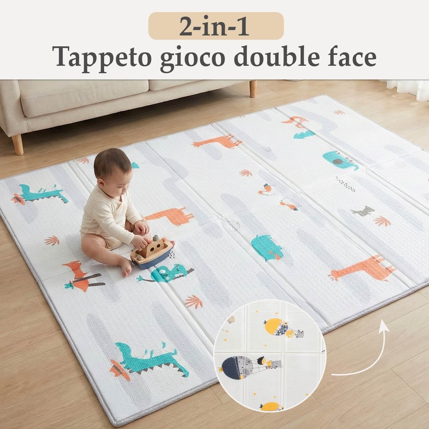 Tappeto Gioco Bambini Pieghevole con Trasportino | Alta Densità XPE Schiuma Non Tossica, Impermeabile e Facilità di Pulizia | Tappeto Neonato Gattonamento da Terra Imbottito 180×120 cm