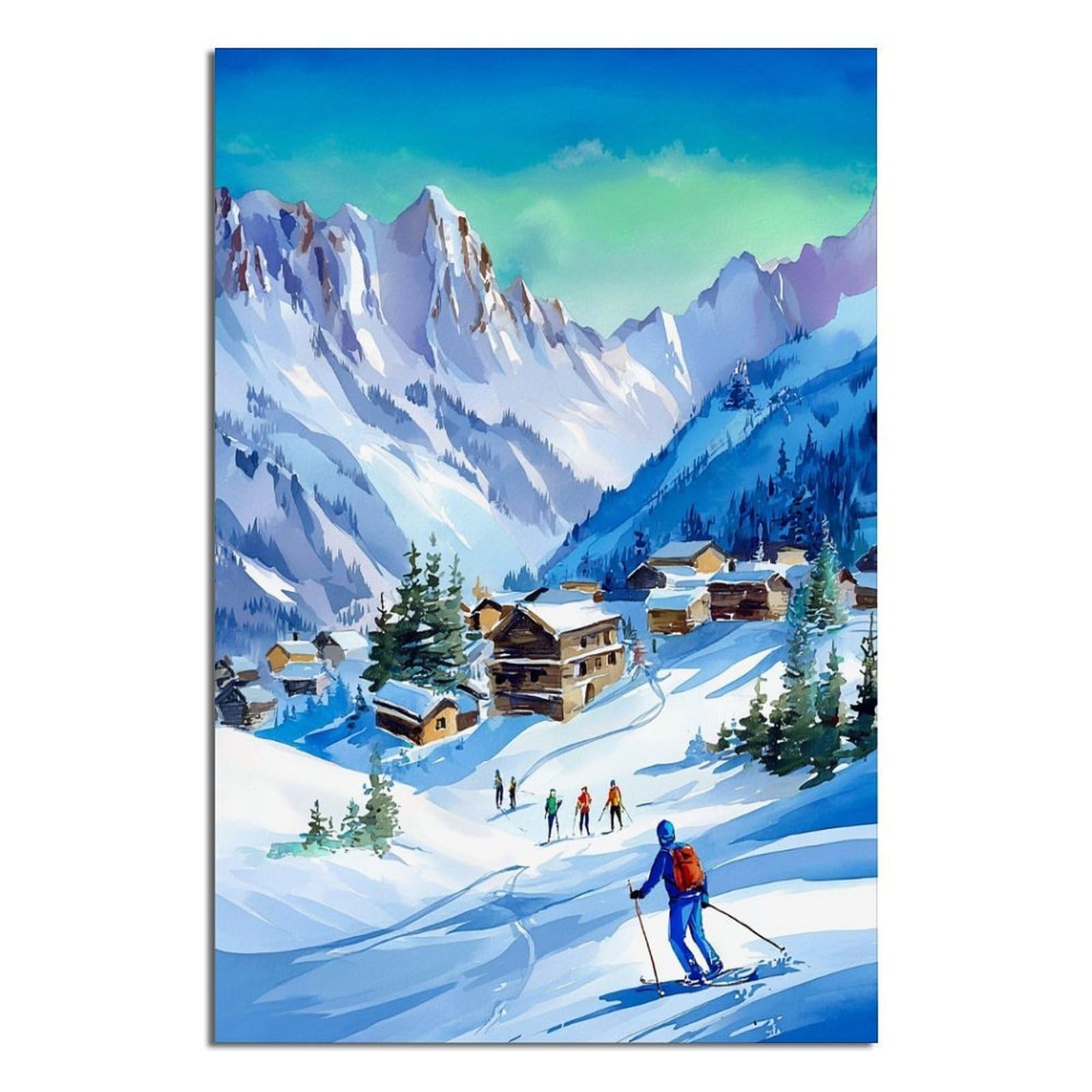 CFXNGA St Anton Ski Poster 20x30inch(50x75cm) Vintage Watercolor Canvas Art
