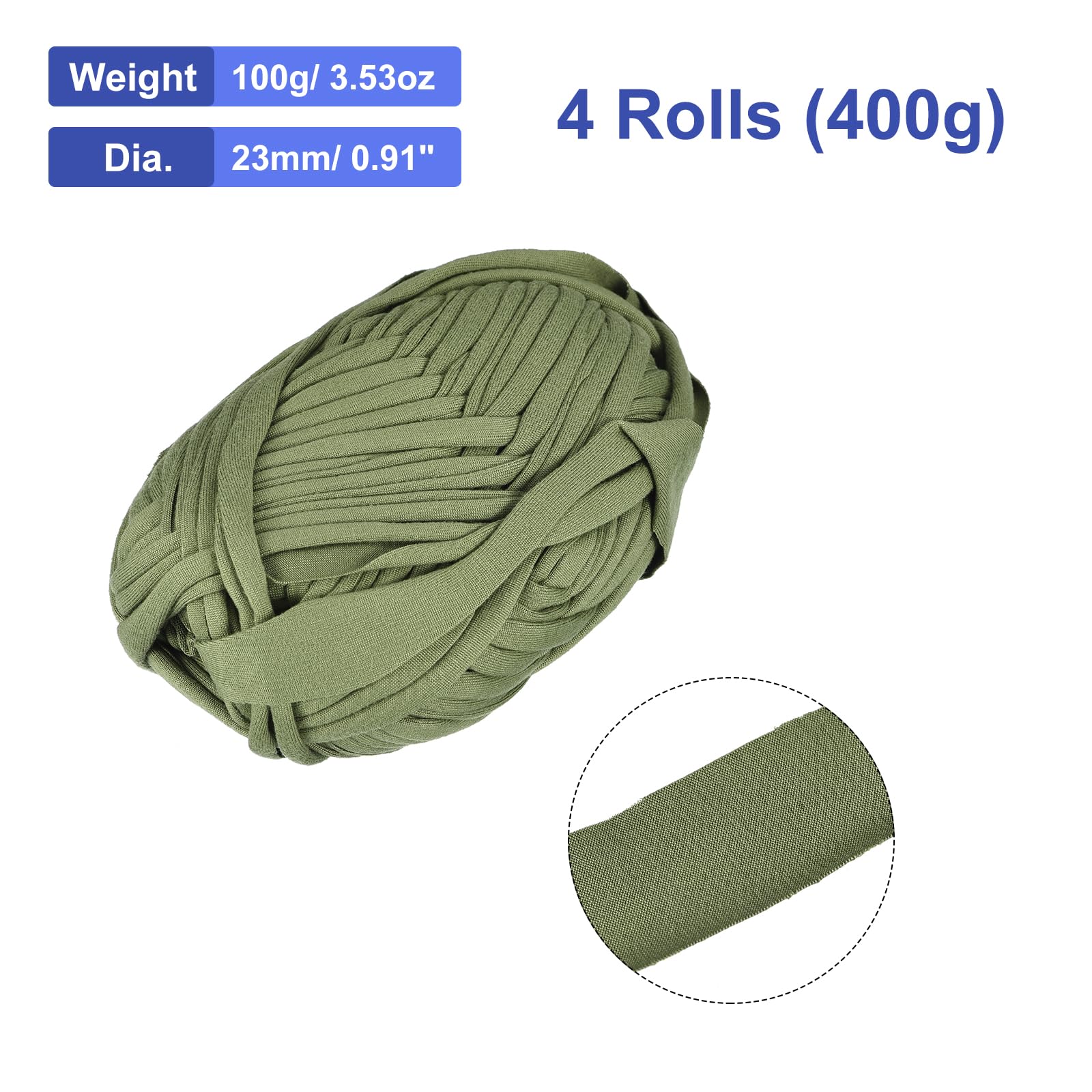 uxcell Elastic Fabric Cloth Yarn, 14.11oz/ 400g T Shirt Crochet Yarns for DIY Bag Carpet Cushion 4 Rolls, Moss Green - Image 2