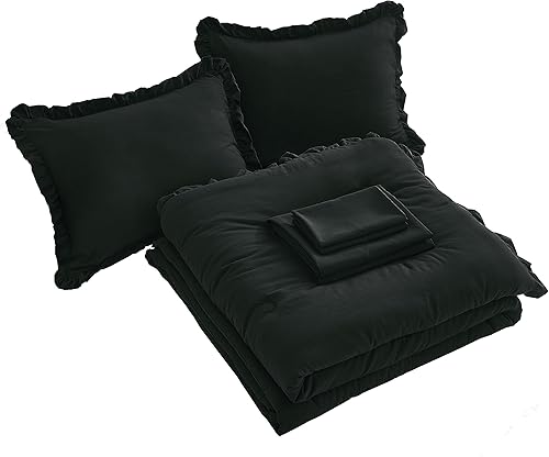 Miniatura 9 de Chezmoi Collection Eleanora - Juego de cama individual en una bolsa, 5 piezas con ribete de volantes, suave lavado, de microfibra de doble cepillado