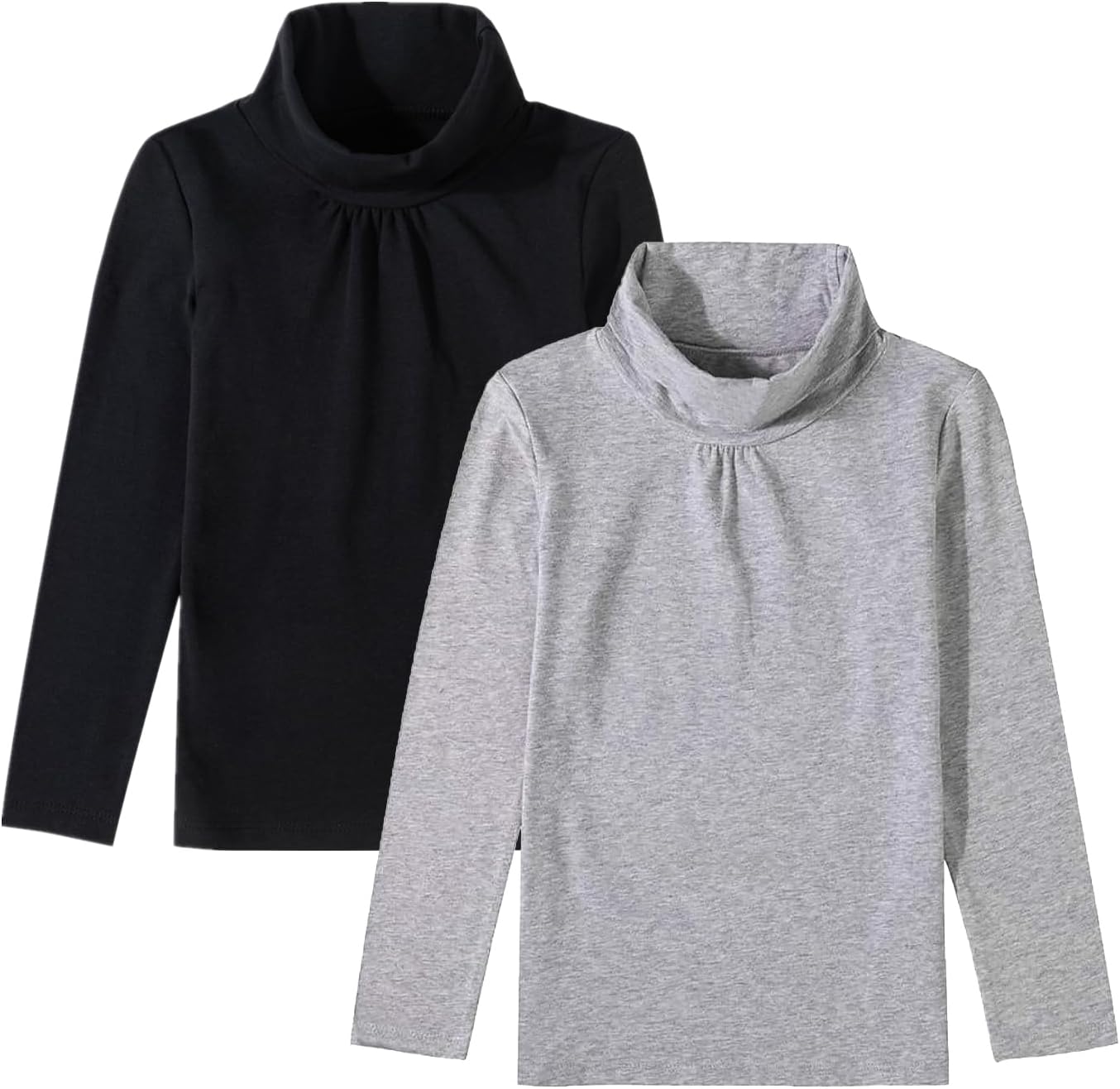 UNACOO Kids One or 2-Pack or 3-Pack Cotton with Spandex Long Sleeve Turtleneck T-Shirt for Girls (Age 2-11 Years)