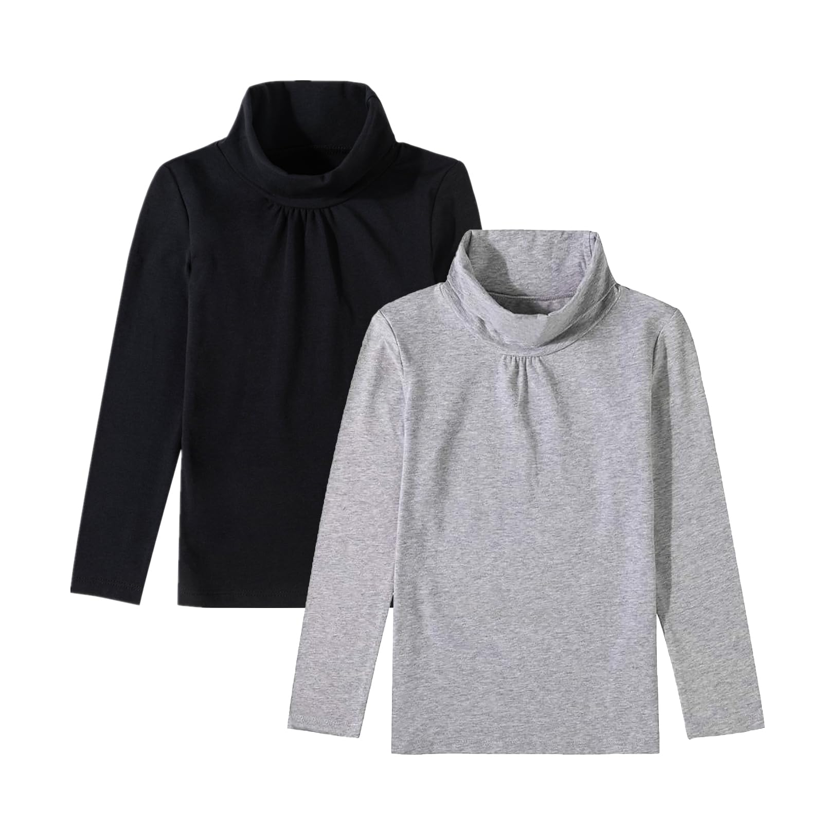 UNACOO Kids One or 2-Pack or 3-Pack Cotton with Spandex Long Sleeve Turtleneck T-Shirt for Girls (Age 2-11 Years)