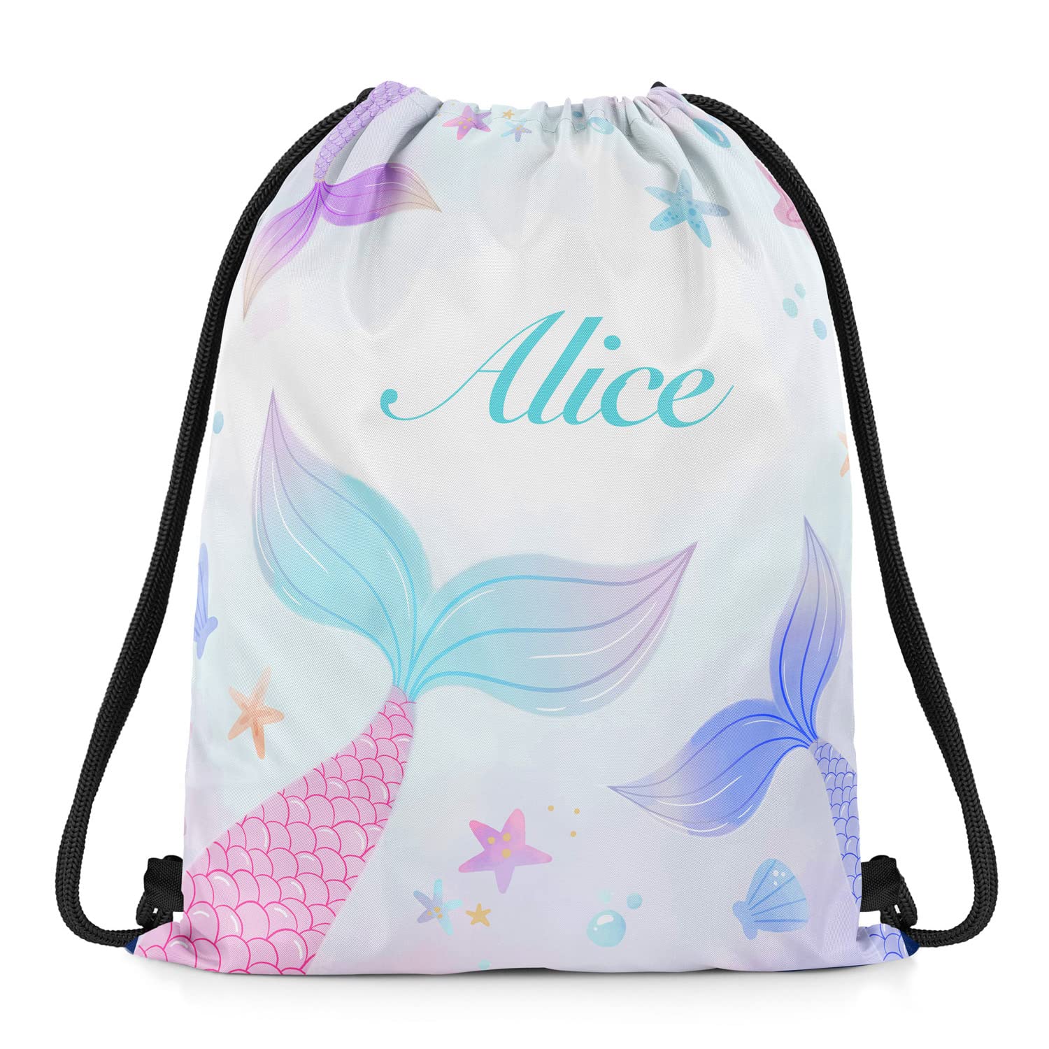 Custom Drawstring Bags With Name Text Personalized Unicorn Mermaid Purse School Bag Birthday Customized Gifts for Girls Kids