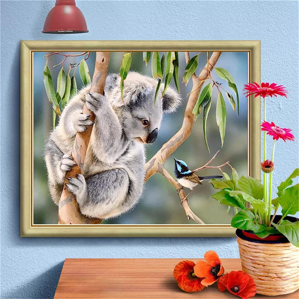 5D Diamant Peinture Koala Animal,DIY Diamond Painting Kits,Broderie Diamant Kit Complet,Peinture Diamant Point De Croix,Adultes Strass Diamant Arts Craft Home Décoration Murale 90x120cm,35x47in