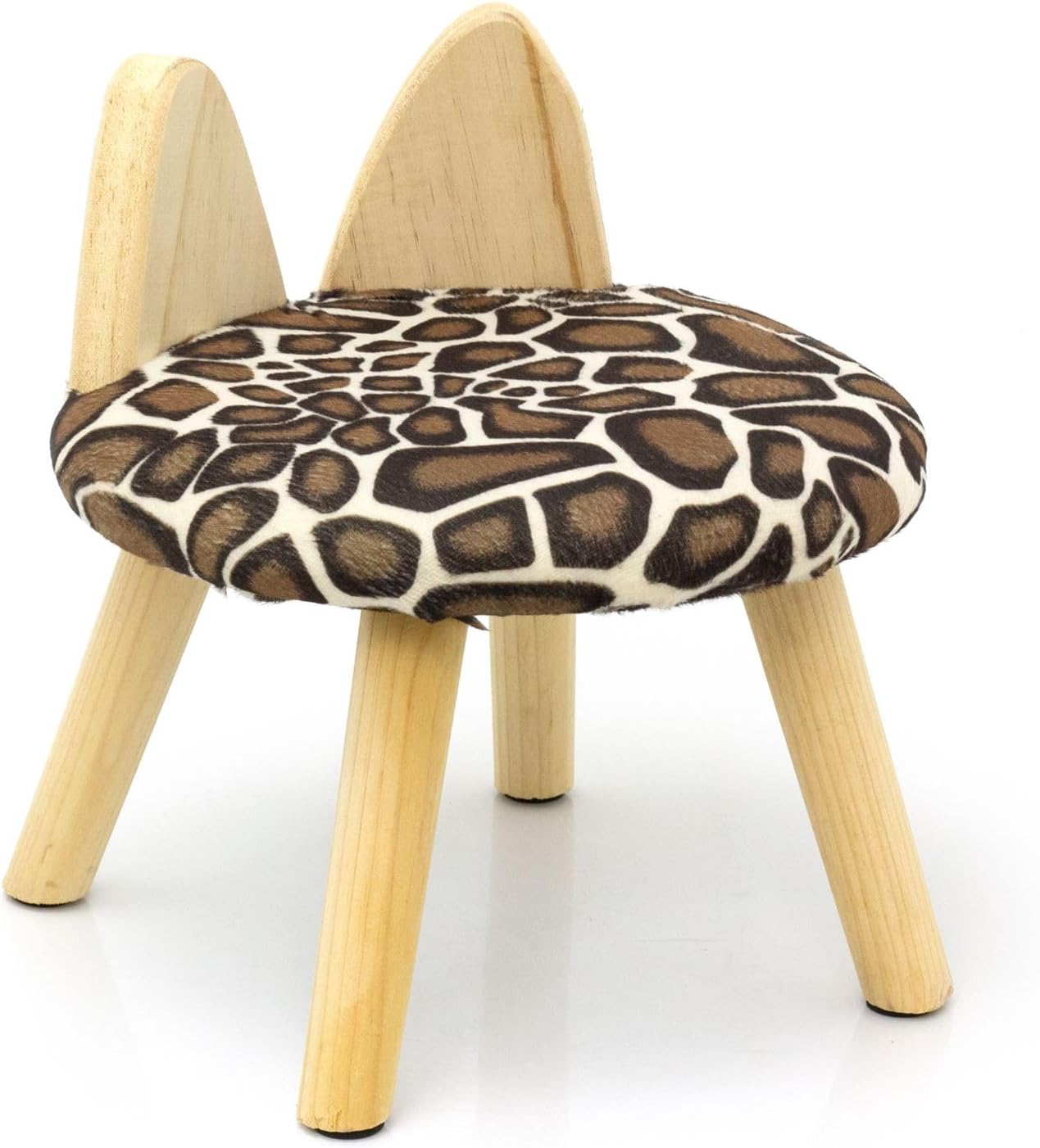 Carousel Home Animal Print Childrens Wooden Stool | Small Round Wooden Safari Jungle Animal Footstool | Kids Chair Wood Step Stool Seat - Leopard