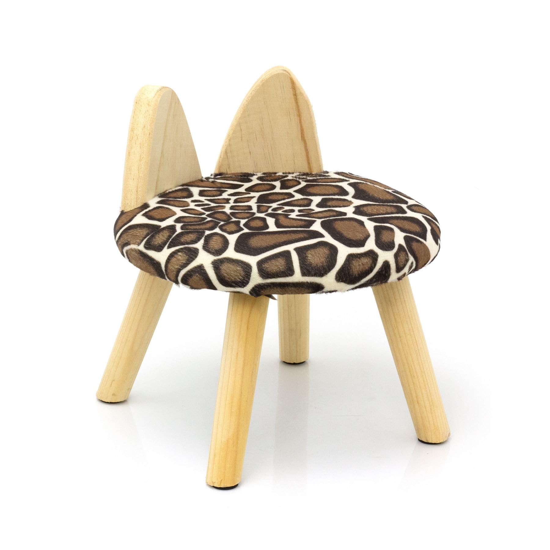 Carousel Home Animal Print Childrens Wooden Stool | Small Round Wooden Safari Jungle Animal Footstool | Kids Chair Wood Step Stool Seat - Leopard