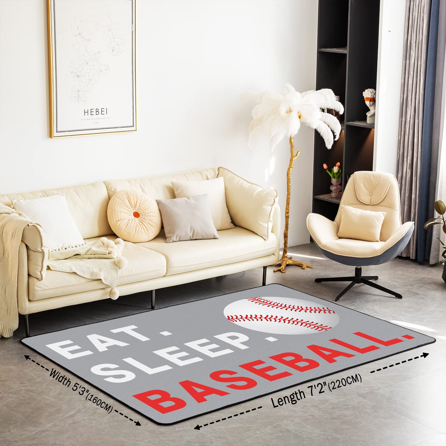 Baseball Rugs for Living Room Bedroom Boys Ball Sports Theme Living Room Rugs for Bedroom Kids Teens Baseball Games Lover Decorative Carpet Gray Floor Mat