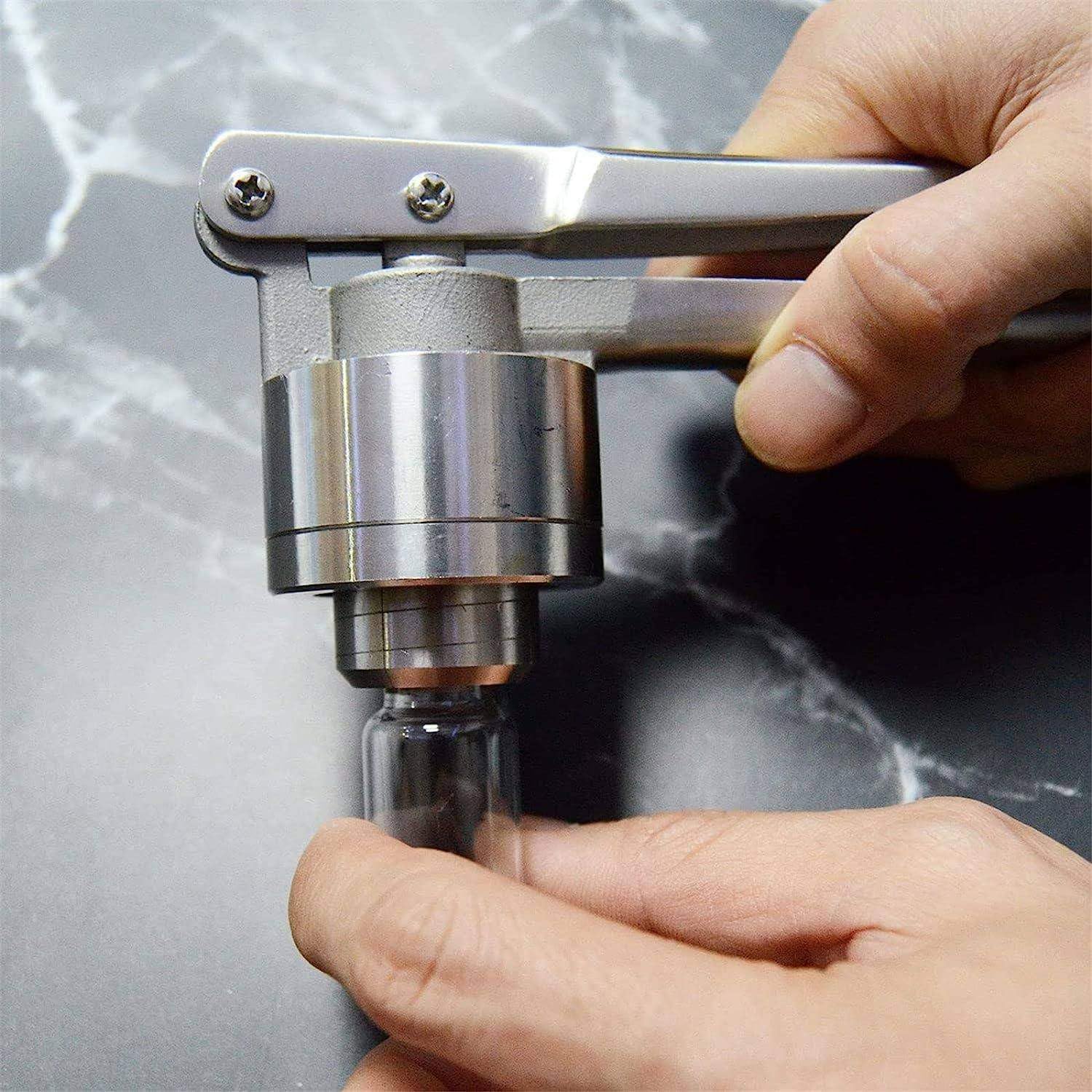 Pinza crimpatrice per bottiglie di vetro, sigillatrice portatile per uso in laboratorio e farmaceutico, strumento efficiente e risparmio di tempo