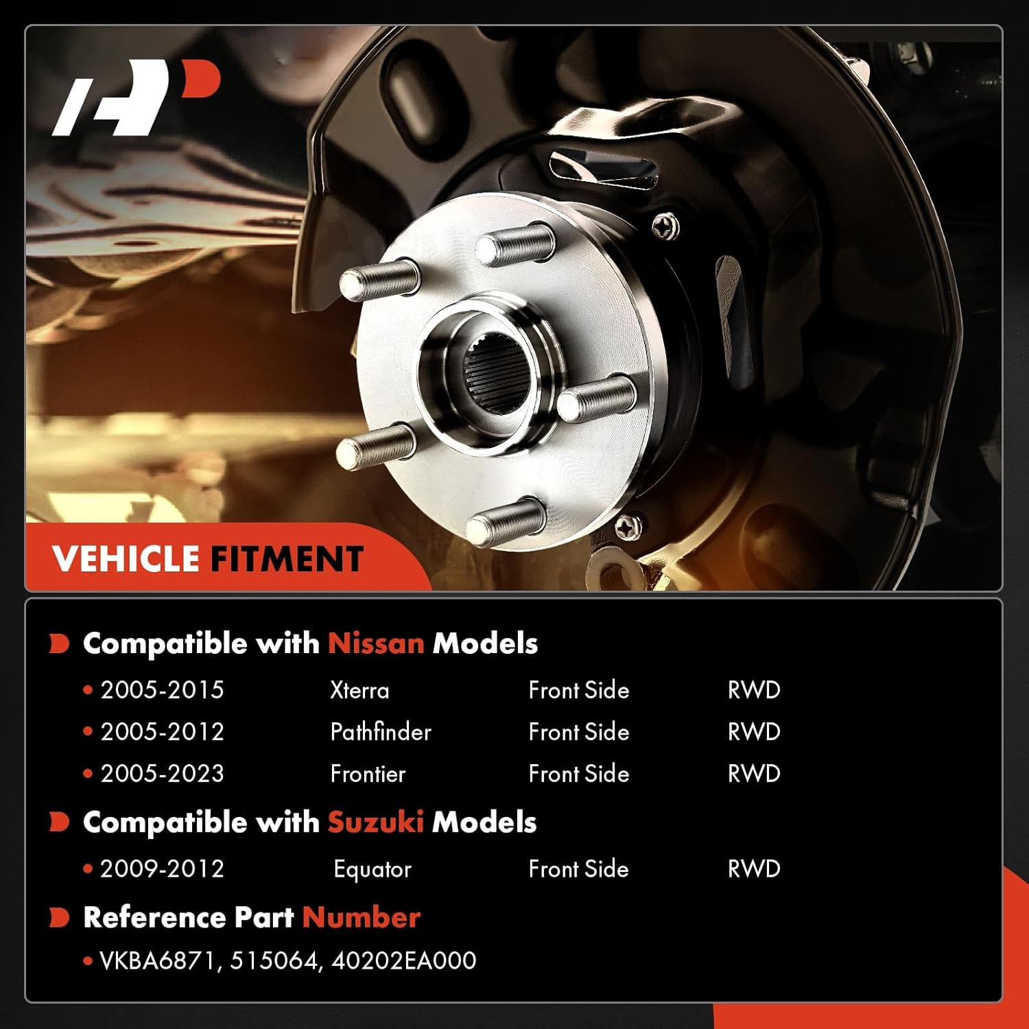 A-Premium Front Wheel Bearing and Hub Assembly with ABS & 6-Lug Compatible with Nissan Frontier 05-23, Pathfinder 05-12, Xterra 05-15 & Suzuki Equator 09-12, RWD