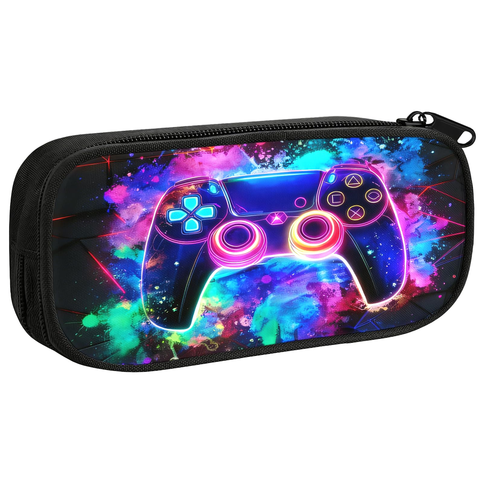 Neon Gaming Pencil Case, Large Capacity Zippers Pencil Case with Compartments, Cool Marker Pen Case for Boys, Stationery for Students