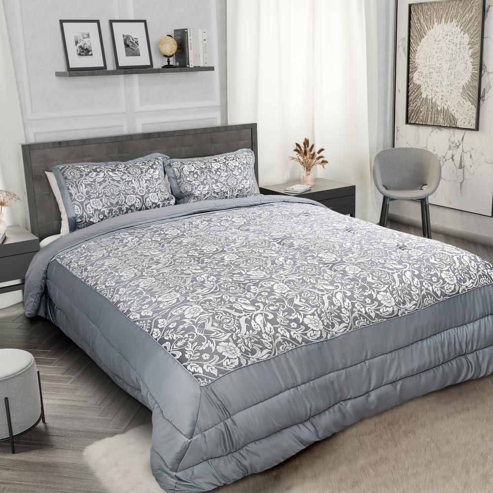 Julian Charles Grey Eden Silver Embellished Jacquard Quilted Bedspread Set - One Size