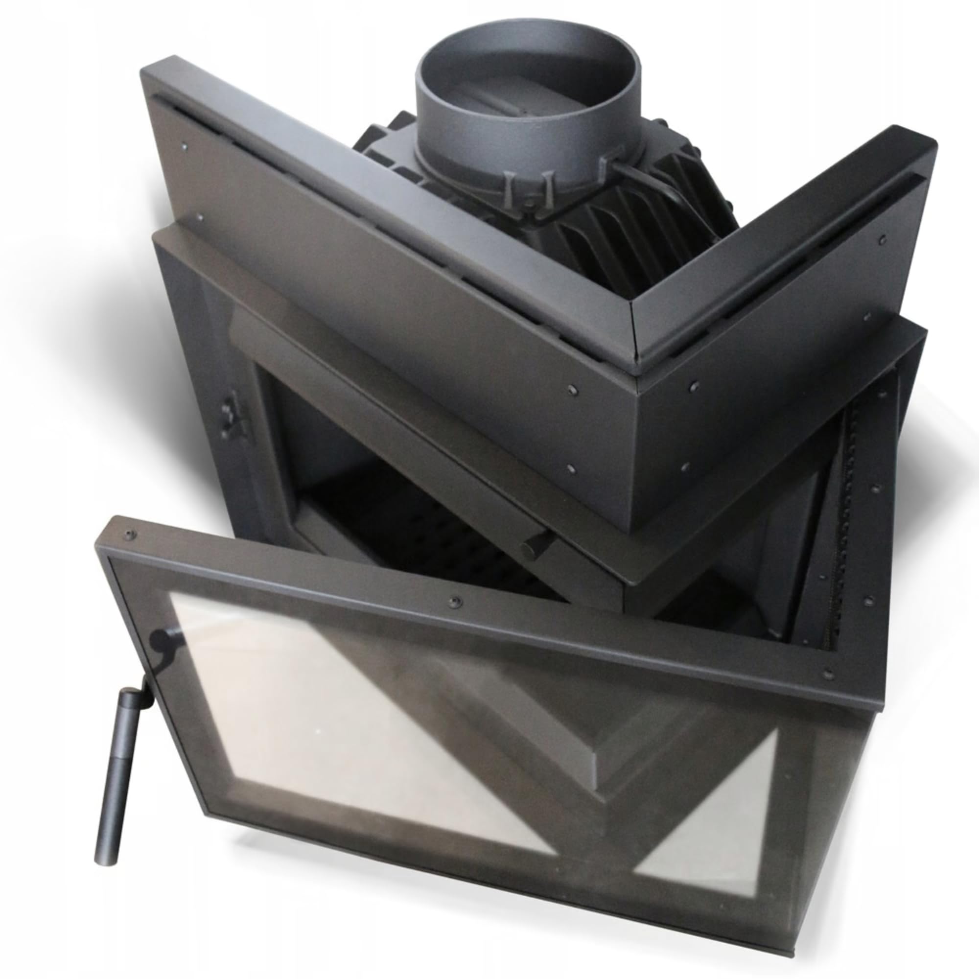 KRATKI SIMPLE Camino a legna 8 kW Ø 150 in ghisa con inserto per presa d'aria - stufa a legna Conforme BImSchV 2, Efficienza termica 80% - Inserto per camino riscalda a 100 m², apertura a sinistra