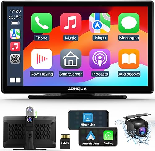 Actualización 2024 Apple Carplay inalámbrico y Android Auto con cámara de tablero de 2.5K, cámara de respaldo 1080P, pantalla portátil HD IPS de 9