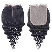 Vista 3 de Extensiones de cabello humano brasileño rizado profundo con cierre, 3 paquetes con cierre (10, 10, 10, 10+10), parte media, 4 x 4 pulgadas, cierre