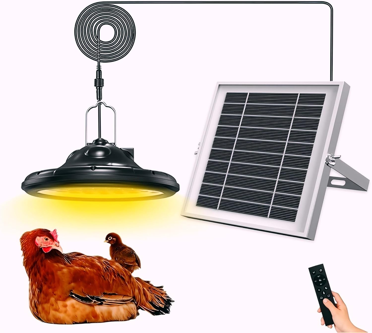 Photo voltaic Hen Coop Mild with Timer, Out of doors Photo voltaic Pendant Lights IP66 Waterproof & 16.4ft Wire, 3-Shade Dimmable Shed Lights for Sheds, Hen Coop, Farm, Stables