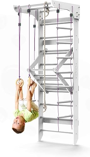 WEDANTA Juego de pared de escalera sueca de madera  Barras para niños para ejercicio  Gimnasio de pared sueco para niños  Barra de madera para