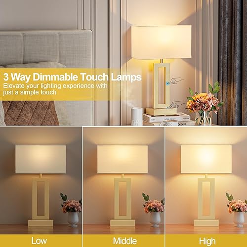 Miniatura 2 de Bedroom Table Lamps Set of 2 - Touch Bedside Lamps with USB C+A, 3 Way Dimmable Gold Lamp for Nightstand, Modern Night Stands Lamps for Living Room