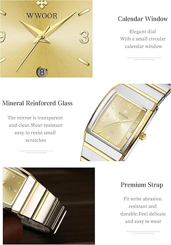 Miniatura 2 de WWOOR Relojes cuadrados para hombres y mujeres, reloj cuadrado de acero inoxidable para hombre con fecha, reloj casual con fecha cuadrada