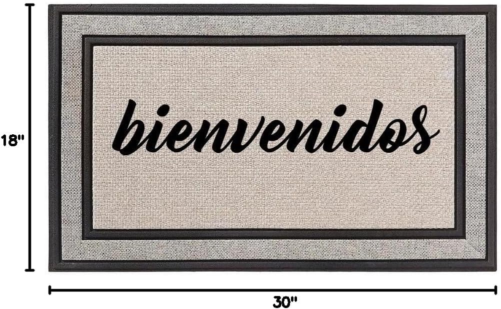 Daylor Outdoor Indoor Doormat 18" x 30" Gray/Beige/Black Rubber Backed Door Mat Bienvenidos Welcome