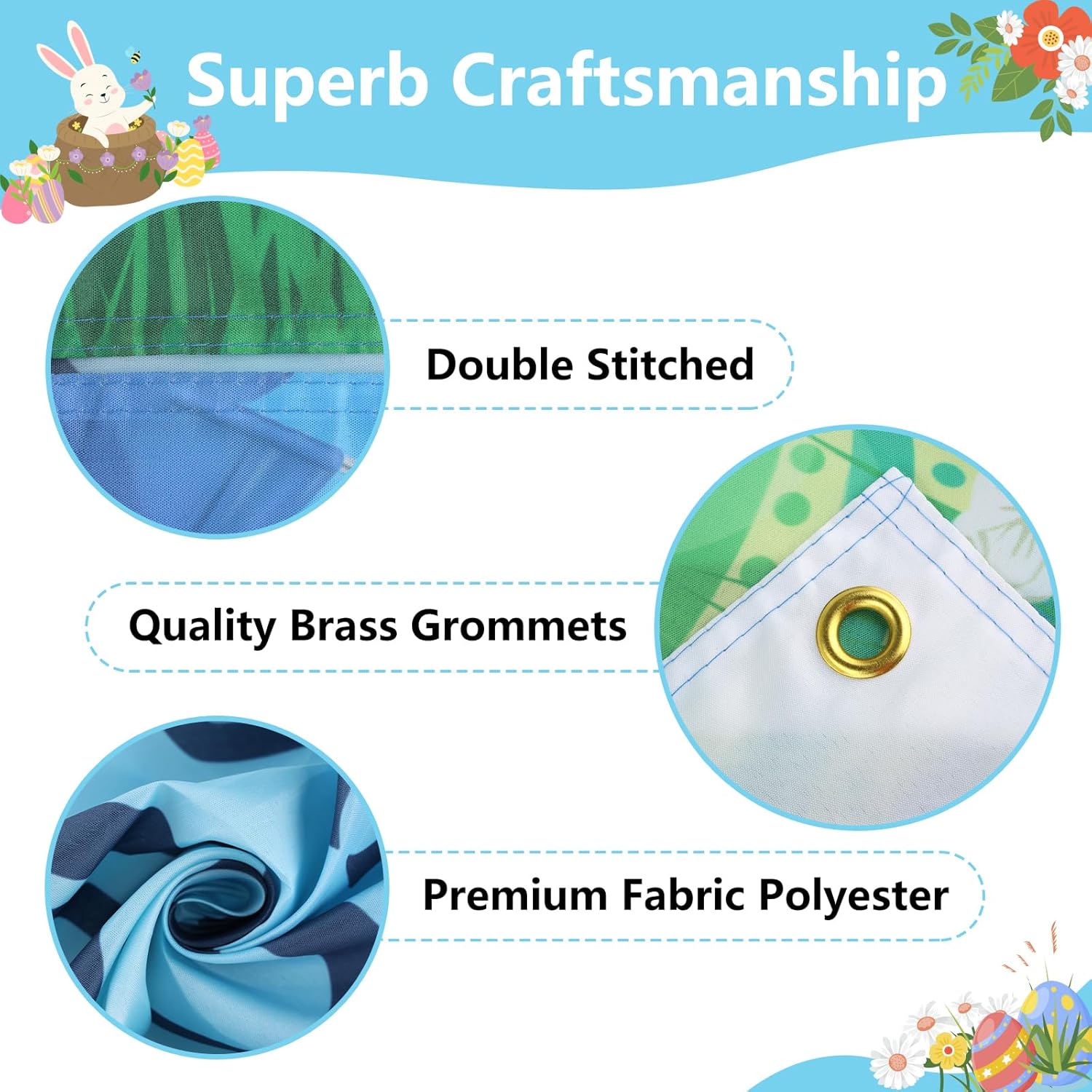 Large Easter Banner 72" x 48" Easter Backdrop Decorations Happy Easter Eggs Bunny Bunting Photography Seasonal Holiday Backdrop for Indoor Outdoor Garden,Yard,Party Home Decorations