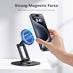 OMOTON 360° Rotating MS04 Magnetic Phone Stand for Desk, Adjustable Foldable Aluminum for MagSafe Cell Phone Stand with Non-Slip Base Fathers Day, for iPhone 17/16/15 Pro Max Air for Women Men Gift