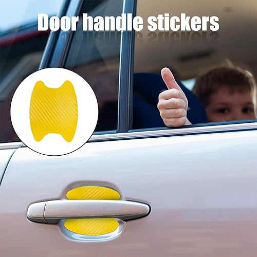 Miniatura 6 de Kewucn 4 calcomanías para manija de puerta de automóvil, películas protectoras de fibra de carbono para manija lateral de puerta de automóvil,